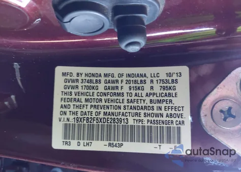 2013 Honda Civic Lx from USA, damaged, VIN 19XFB2F5XDE283913